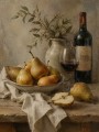Stillleben mit Birnen, Wein und Ruhe als Kunstdruck oder Poster