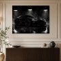 Schwarzer Sportwagen als Leinwand oder Poster im dramatischen Licht
