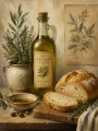 Mediterrane Stillleben Leinwand oder Poster mit Oliven und Brot