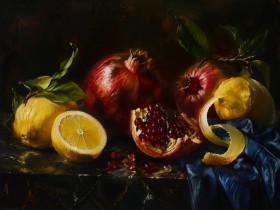 Stillleben mit Granatapfel, Leinwand oder Kunstdruck