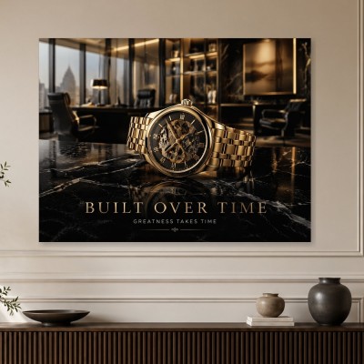 Luxuriöse Uhr auf Marmor als Wandbild oder Fine Art Print