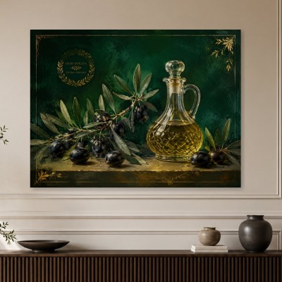 Olivenstillleben als Leinwand oder Poster im eleganten Vintage-Stil