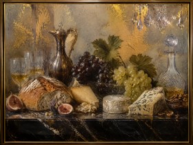 Stillleben mit Trauben und Käse als Kunstdruck oder Leinwandbild