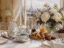 Pariser Frühstückstisch mit Blumen, Leinwand oder Kunstdruck