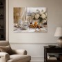 Pariser Frühstückstisch mit Blumen, Leinwand oder Kunstdruck