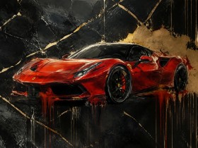 Roter Supersportwagen auf schwarzem Marmor, Wandbild oder Acrylbild Roter Supersportwagen auf schwarzem Marmor, Wandbild oder Acrylbild