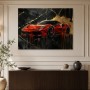 Roter Supersportwagen auf schwarzem Marmor, Wandbild oder Acrylbild