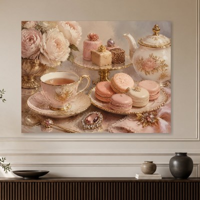 Zarte Teestunde mit Blumen, Fine Art Print oder Poster