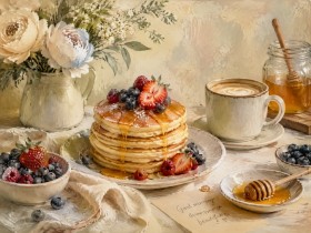 Frühstück mit Pancakes, Leinwand oder Kunstdruck