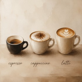 Kaffeemomente als Leinwand oder Poster mit Espresso, Cappuccino und Latte