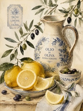 Mediterrane Zitronen und Oliven als Kunstdruck oder Poster
