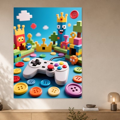 Pixel-Spielwelt mit Controller als Poster oder Kunstdruck