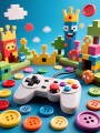 Pixel-Spielwelt mit Controller als Poster oder Kunstdruck
