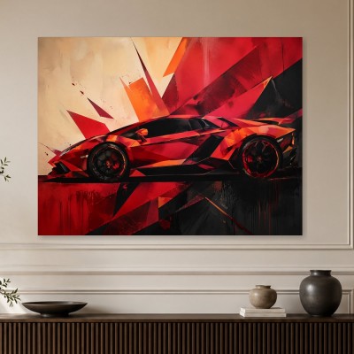 Roter Sportwagen als Poster oder Acrylbild in dynamischer Geometrie