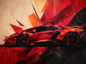 Roter Sportwagen als Poster oder Acrylbild in dynamischer Geometrie
