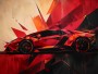 Roter Sportwagen als Poster oder Acrylbild in dynamischer Geometrie