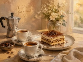 Tiramisu und Espresso als Leinwand oder Poster für die Küche