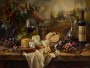 Stillleben mit Wein und Käse, Kunstwerk oder Kunstdruck