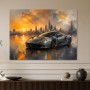 Sportwagen bei Sonnenuntergang, Leinwand oder Acrylbild