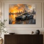 Sportwagen bei Sonnenuntergang, Leinwand oder Acrylbild