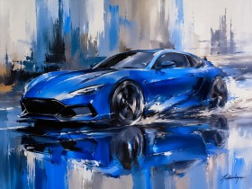 Sportlicher blauer Wagen als Modernes Wandbild oder Kunstdruck