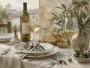 Mediterrane Tafel mit Wein, Natur und ruhiger Landschaft als Kunstdruck Leinwand oder Poster