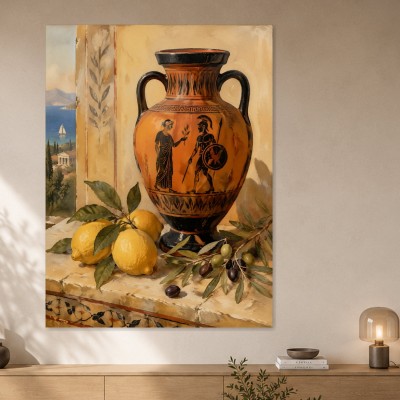 Mediterrane Stillleben Kunstwerk oder Kunstdruck mit antiker Vase