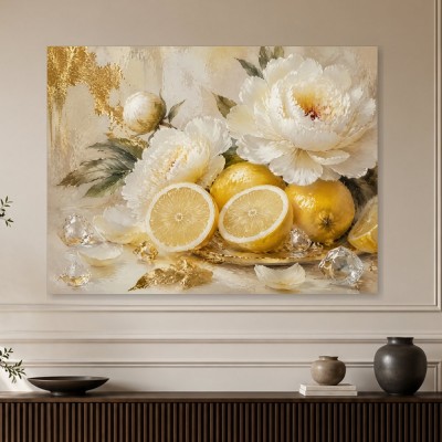 Zitronen und Blüten als Wandbild oder Kunstdruck