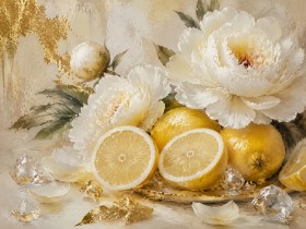 Zitronen und Blüten als Wandbild oder Kunstdruck