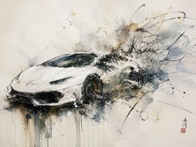 Sportwagen in Bewegung als Kunstwerk oder Modernes Wandbild