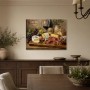 Stillleben mit Wein, Käse und Brot als Leinwand oder Poster