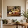 Stillleben mit Wein, Käse und Brot als Leinwand oder Poster