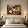 Stillleben mit Wein, Käse und Brot als Leinwand oder Poster