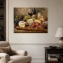 Stillleben mit Wein, Käse und Brot als Leinwand oder Poster