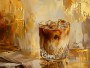 Goldener Drink auf Glas, Acrylbild oder Kunstdruck
