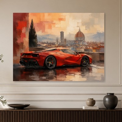 Roter Sportwagen vor Florenz, Fine Art Print oder Acrylbild