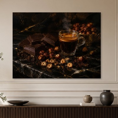 Dunkles Kaffee-Stillleben als Kunstdruck oder Poster