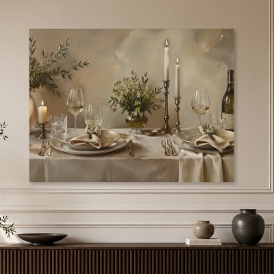 Elegante Tafel mit Kerzenlicht, Leinwand und Poster