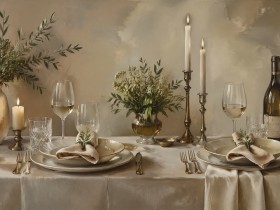 Elegante Tafel mit Kerzenlicht, Leinwand und Poster