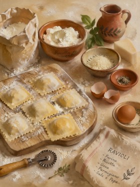 Rustikale Ravioli Stillleben Leinwand oder Fine Art Print