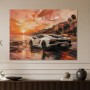 Sportwagen am Sonnenuntergang, Modernes Wandbild oder Leinwandbild