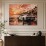 Sportwagen am Sonnenuntergang, Modernes Wandbild oder Leinwandbild