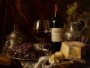 Stillleben mit Wein und Käse als Kunstdruck oder Wandbild