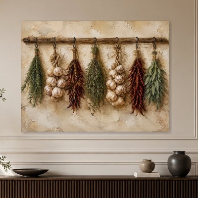 Rustikale Kräuter und Knoblauch, Leinwand oder Kunstdruck