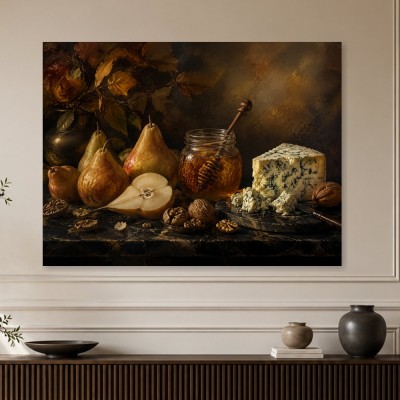 Stillleben mit Birnen und Käse, Kunstdruck oder Gallery Print