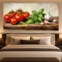 Stillleben mit Tomaten, Basilikum und Knoblauch als Kunstdruck oder Leinwand
