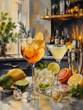 Zitronenfrische Cocktailkunst als Leinwand oder Poster
