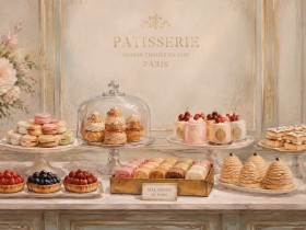 Französische Patisserie als Kunstdruck oder Wandbild für stilvolle Räume