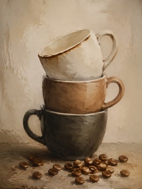 Stillleben mit Kaffeetassen als Kunstdruck und Poster