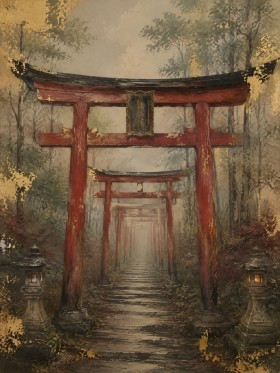 Torii-Pfad im Nebel, Modernes Wandbild oder Fine Art Print